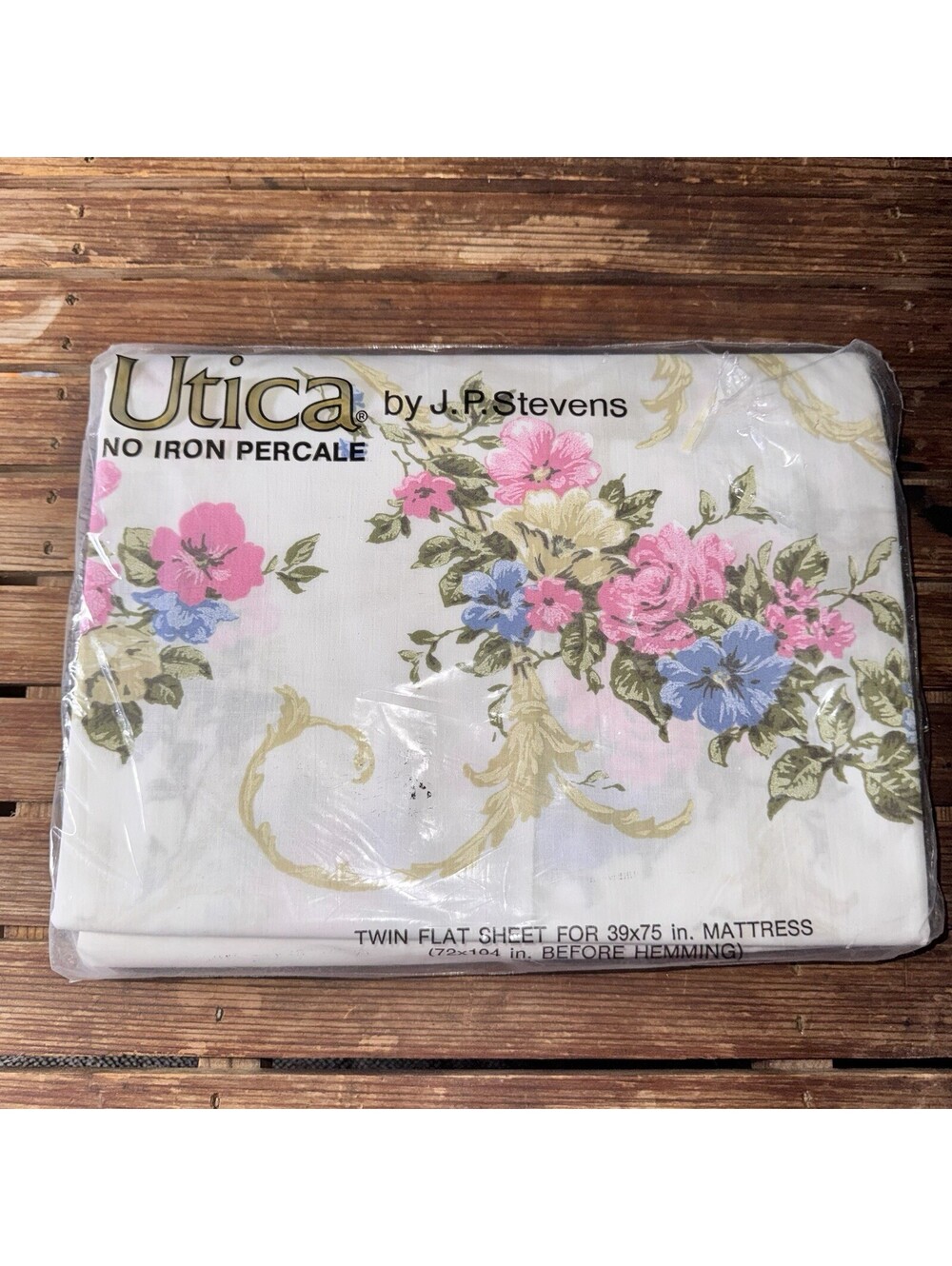 Vintage Stevens Utica Twin Flat Sheet Canterbury Floral Percale USA NEW IN PKG